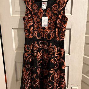Yoana Baraschi Copper and Black Cocktail Dress -New With Tags